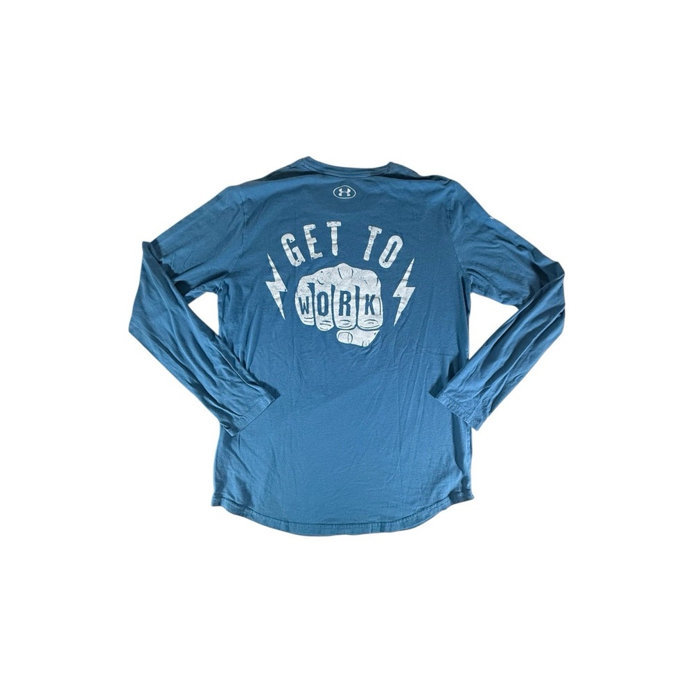 Under Armour Project Rock Shirt Adult Large Blue Get To Work Long Sleeve Mens - Picture 2 of 11